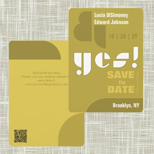 Modern Geometric Yes Groovy Glam Avocado Wedding Save The Date