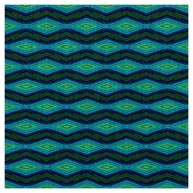 Modern geometric zigzag pattern blue and green fabric (Swatch)