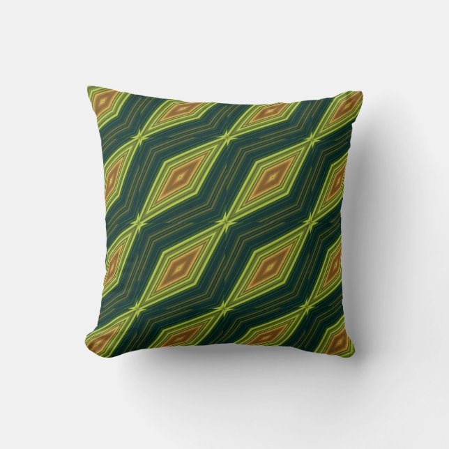 Modern geometric zigzag pattern green and beige throw pillow (Front)