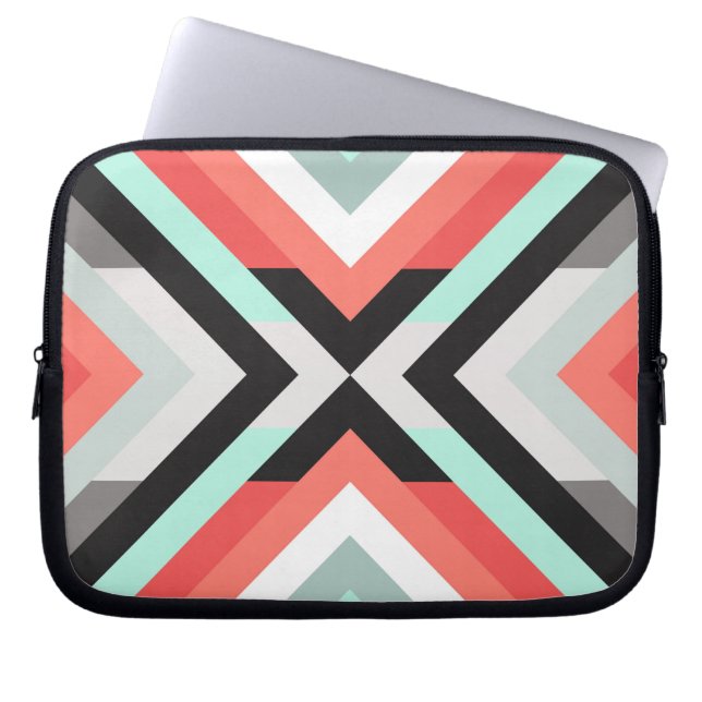 Modern Geometrical  Mint Green & Coral Pink Design Laptop Sleeve (Front)