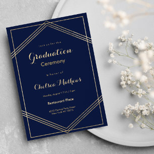 Modern geometrical navy blue gold Graduation Party Invitation