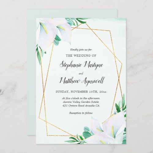 Modern Geometrical White Calla Lily Floral Wedding Invitation