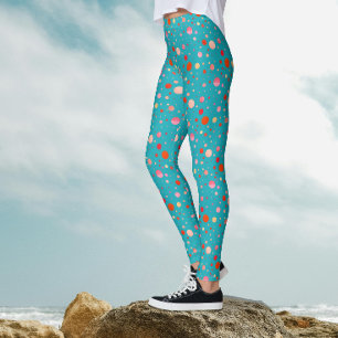 Modern Geometriic Colorful Circles On Turquoise  Leggings