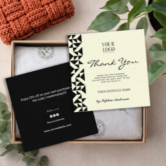 Modern Geometry Black & Ivory Minimalist Thank You Square Business Card
