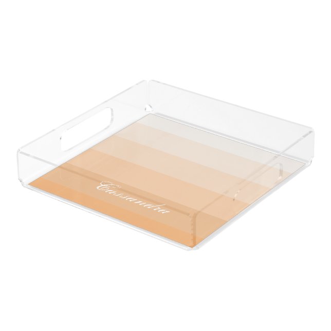 Modern Geometry Gradient Peach Stripes Custom Name Acrylic Tray (Angled)