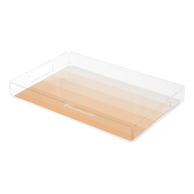 Modern Geometry Gradient Peach Stripes Custom Name Acrylic Tray (Angled)