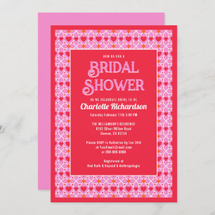 Modern Geometry Pink Heart Pattern Bridal Shower Invitation