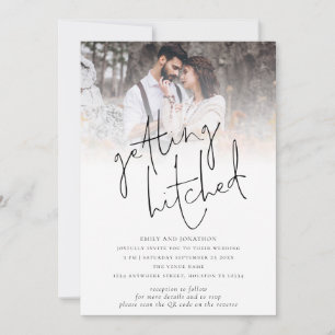 Modern Getting Hitched Photo QR Code Wedding Invitation