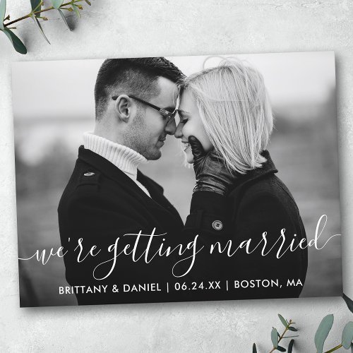 Modern Getting Married Save The Date BW Photo Postcard