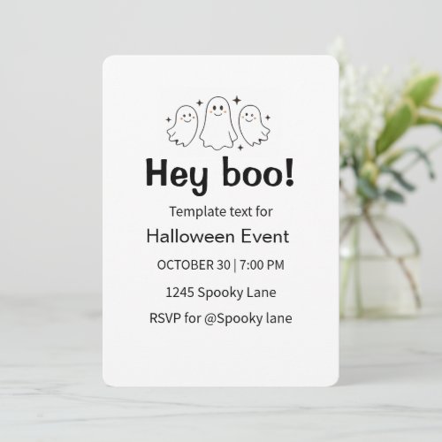 Modern Ghost Halloween Party Invitation Flat Card