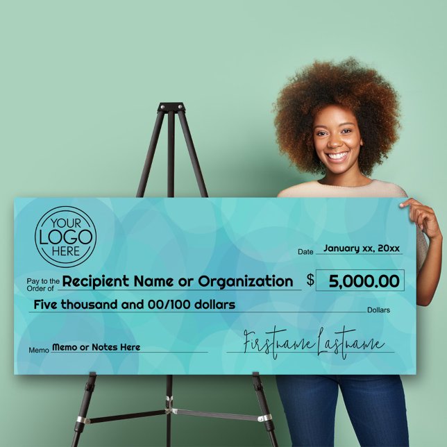 Modern Giant Check - Charity Events Blue Awareness Foam Board (Giant check for charity events and money donations - add your logo)