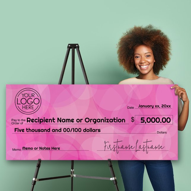 Modern Giant Check - Charity Events Pink Awareness Foam Board (Giant check for charity events and money donations - add your logo)