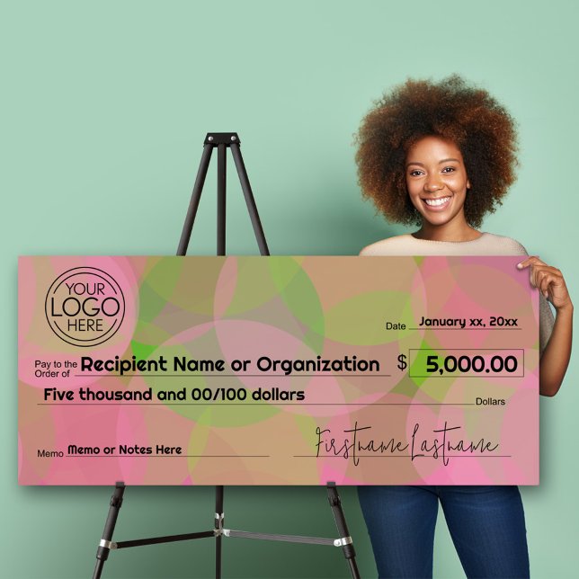 Modern Giant Check - Charity Events Pink Awareness Foam Board (Giant check for charity events and money donations - add your logo)