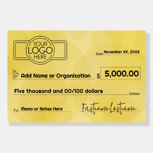 Modern Giant Check for Charity Events, Prizes Foam Board