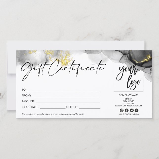 modern gift card certificate add logo black gold (Front)