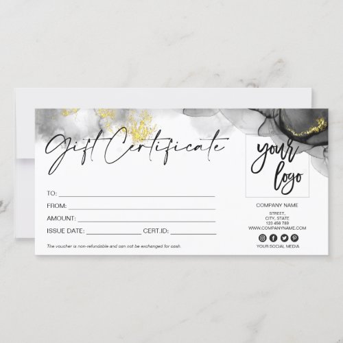 modern gift card certificate add logo black gold