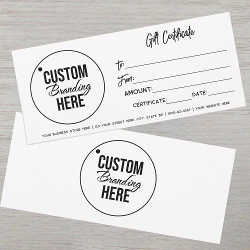 Modern Gift Certificate Business Card With Logo