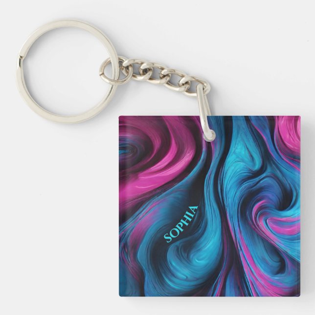 Modern Gift for Her-Blue and Pink- Keychain (Front)