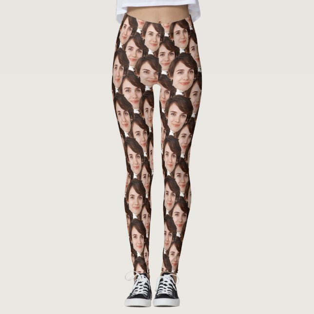 Modern Gift for Her with Faces Unique Fun Surprise Leggings (Front)