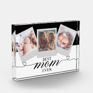 Modern Gift for Mom Script Heart Photo Collage  Block
