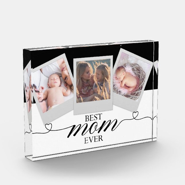 Modern Gift for Mom Script Heart Photo Collage  Block (Left)