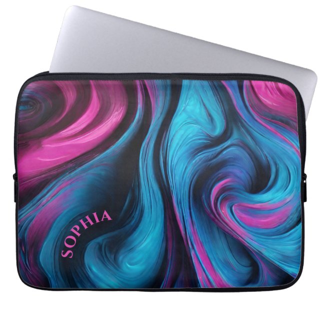 Modern Gifts for Her-Blue and Fuchsia- Laptop Sleeve (Front)