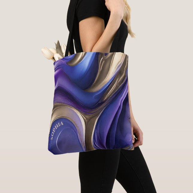 Modern Gifts For Her-Blue Purple and Gold- Tote Bag (Close Up)