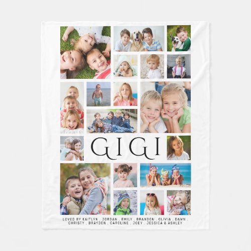 Modern GIGI 19 Photo Collage Kids Names Fleece Blanket