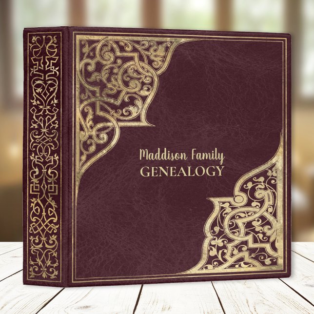 Modern Gilded Genealogy Family Album Red Gold 3 Ring Binder (Creator Uploaded)