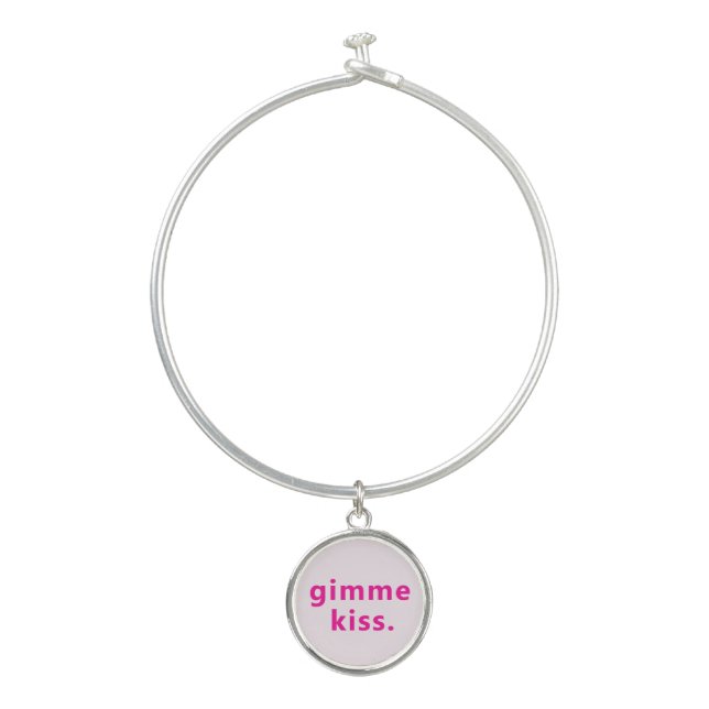 Modern Gimme Kiss | Typography Pink Text Bangle Bracelet (Front)