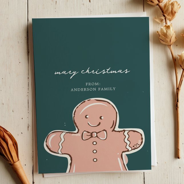 Modern Ginger BreadMan Metal Green Mery Christmas Holiday Card (Creator Uploaded)