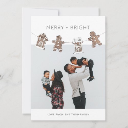 Modern Gingerbread Gingham Family Photo Holiday Card