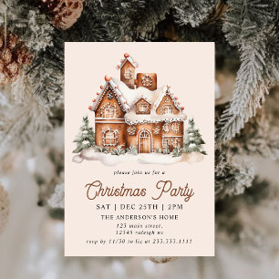 Modern Gingerbread House Christmas Party Invitation