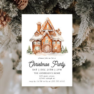 Modern Gingerbread House Christmas Party Invitation