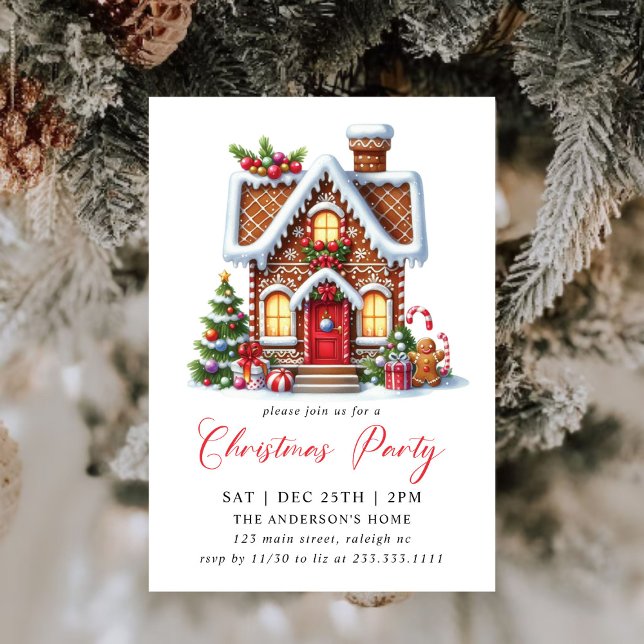 Modern Gingerbread House Christmas Party Invitation (Creator Uploaded)