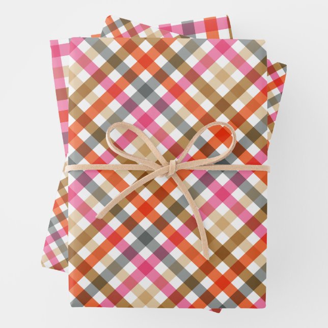 Modern Gingham Birthday Wrapping Paper Sheets (In situ)