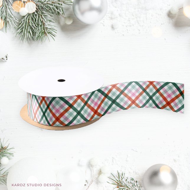 Modern Gingham Christmas Holiday Satin Ribbon (Ribbon shown in 1.5 in. Choose size and style, satin or grosgrain.)