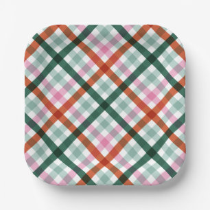 Modern Gingham Christmas Pattern Paper Plates