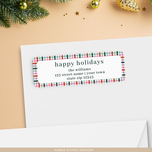 Modern Gingham Holiday Return Address Label (Creator Uploaded)