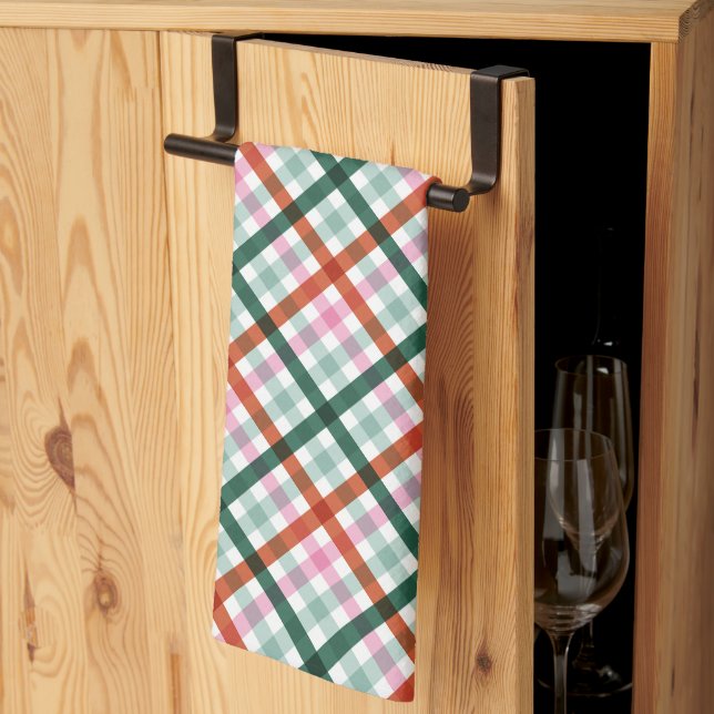 Modern Gingham Pattern Christmas  Kitchen Towel (Thirds Fold)