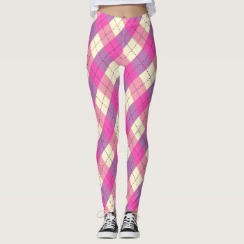 Modern Gingham Pink Plaid Tartan Checkered Pattern Leggings by ReligiousStore at Zazzle