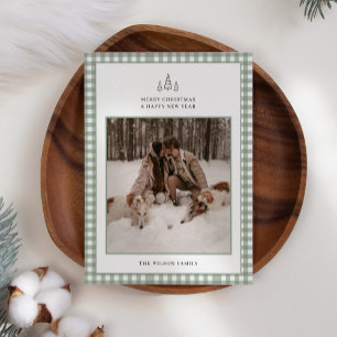 Modern Gingham Plaid Photo Christmas Holiday Card