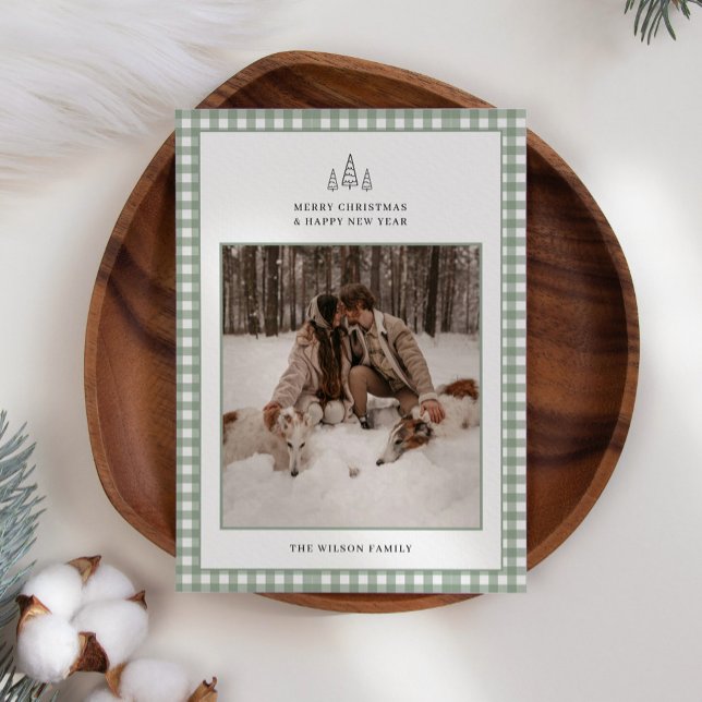 Modern Gingham Plaid Photo Christmas Holiday Card (Creator Uploaded)