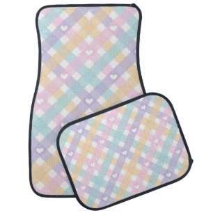 Modern Gingham Plaids Hearts Seamless Pattern Car Floor Mat