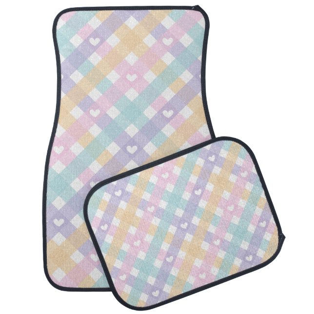 Modern Gingham Plaids Hearts Seamless Pattern  Car Floor Mat (Set)
