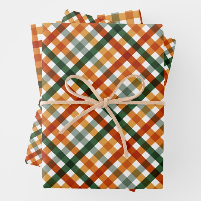 Modern Gingham Thanksgiving Wrapping Paper Sheets (In situ)