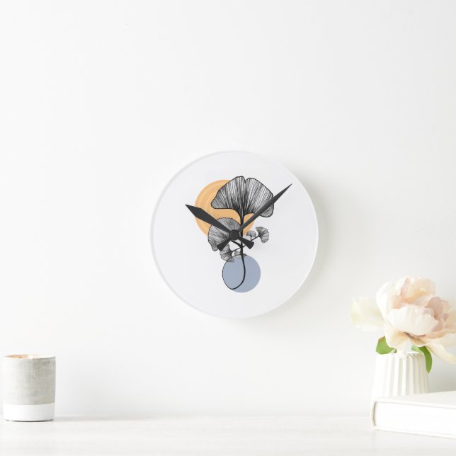 Modern Ginkgo Leaf Botanical Round Clock (Home)