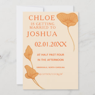 Modern Ginkgo Leaf Wedding Invitation Terracotta
