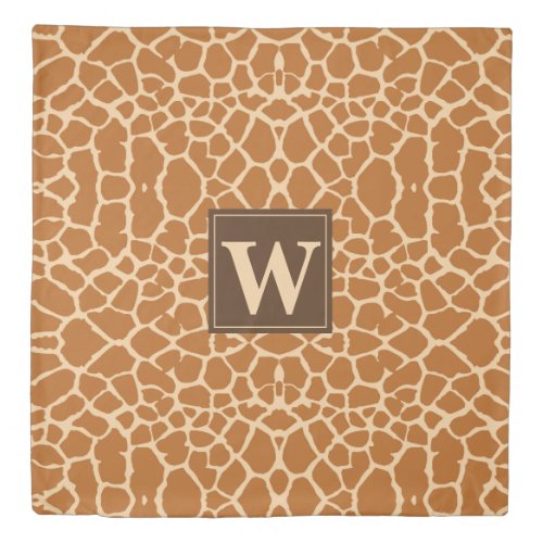 Modern Giraffe Animal Print Monogram Duvet Cover