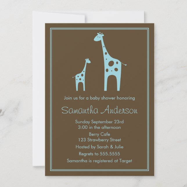 Modern Giraffe Baby Shower Invitation - Boy (Front)